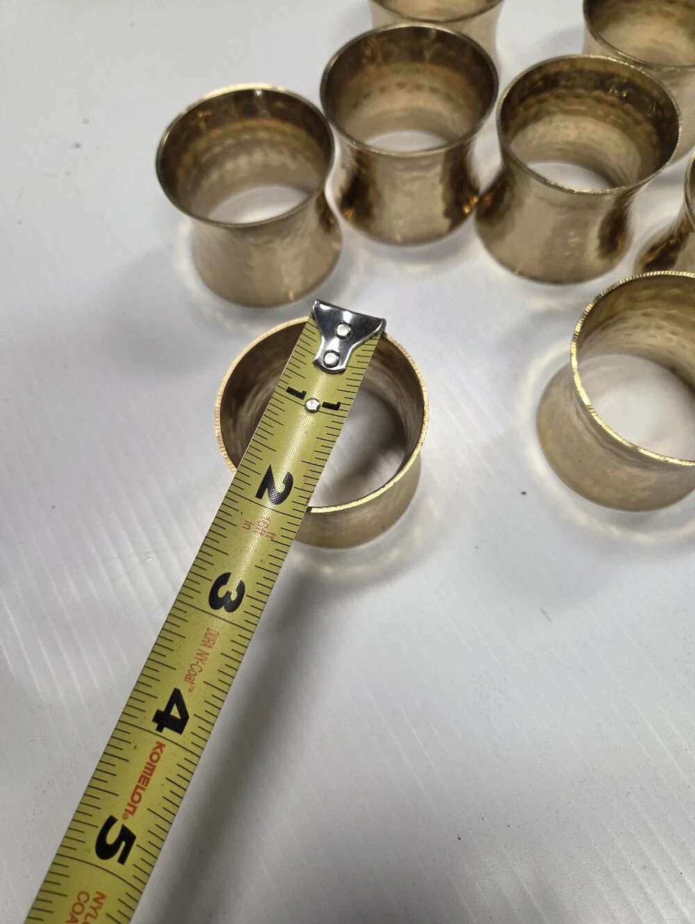Mid-Century Modern Hammered Gold Brass Flared Napkin Rings – Set of 8